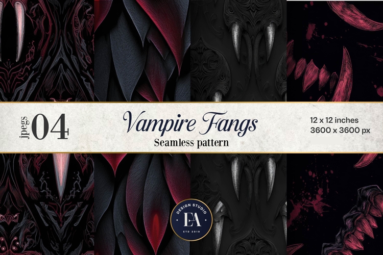 Vampire Fangs Pattern, Dark Gothic Teeth Digital Paper
