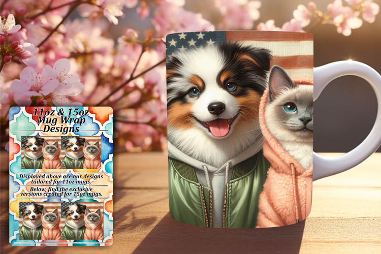 Elegant 11oz Mug Wrap Png Template , Dog and cat