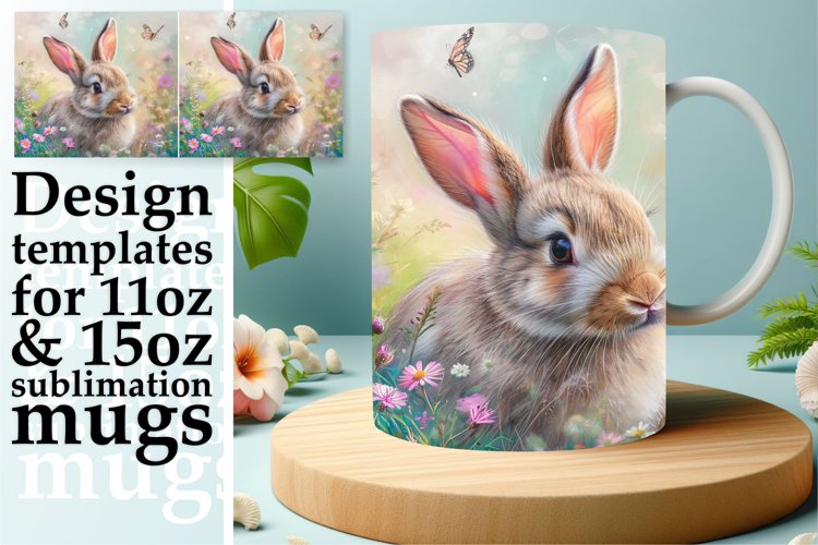 Vibrant Bunny Mug Wrap: Whimsical Watercolor