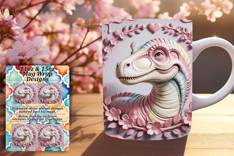 LUXE PNG Mug Wrap Design 15oz , Cute Dino