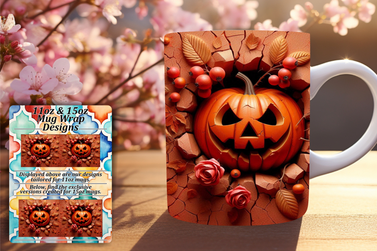 Joyful 11oz Mug Wrap Png Artwork , 3D Pumpkin
