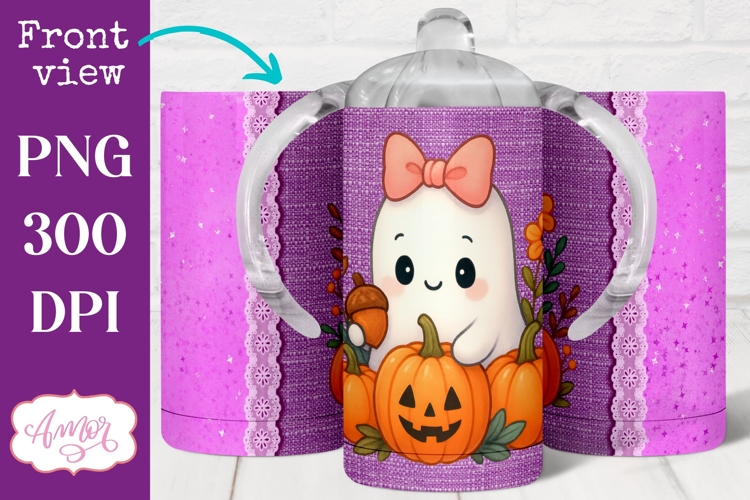 Cute Halloween sippy cup PNG, Cute ghost kids tumbler wrap