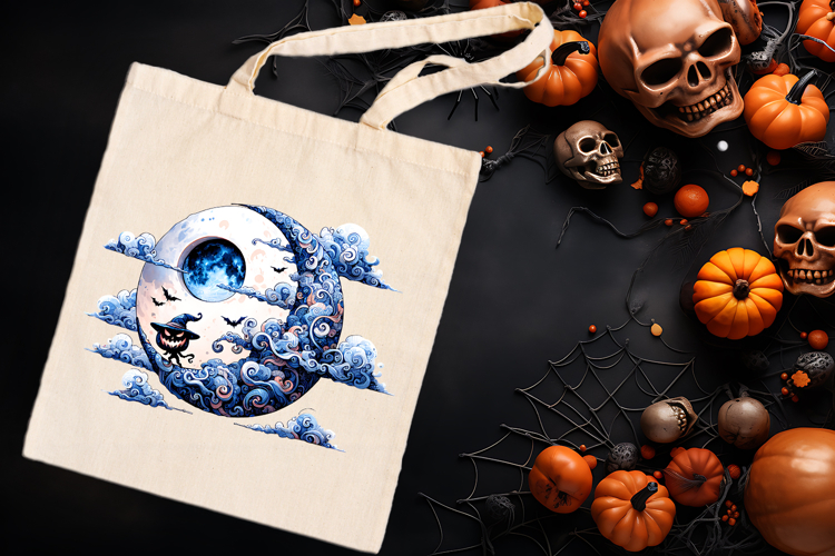 Cute blue Halloween moon clipart t shirt designs png