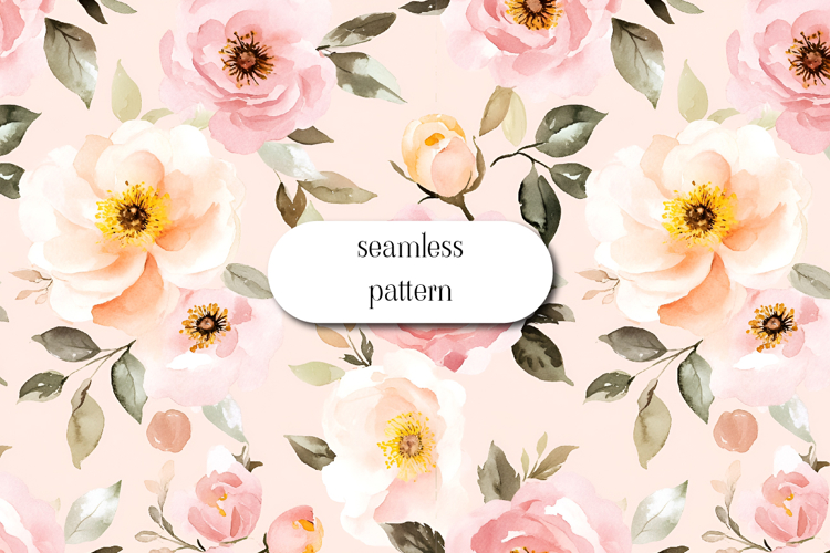 Soft Blush Watercolor Roses Seamless Floral Pattern
