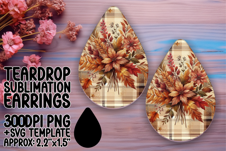 Vibrant Teardrop Earrings Template Art , Autumn Flower