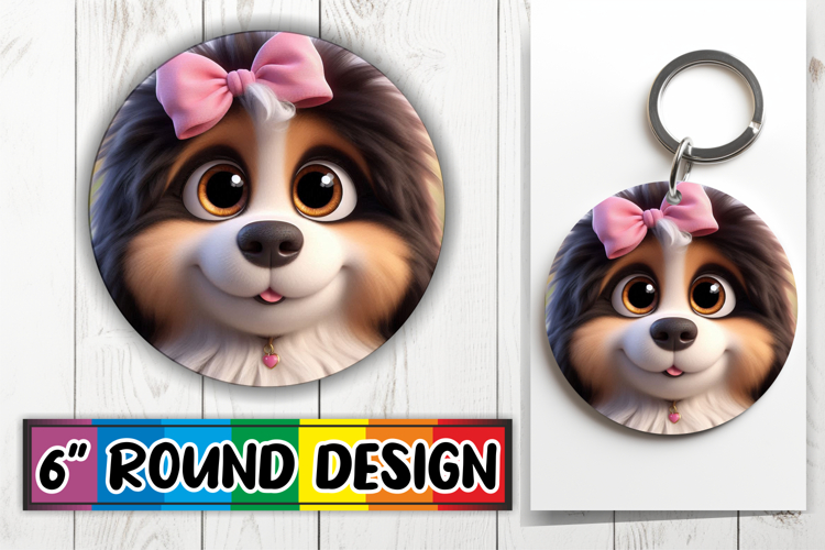 Bright Ornaments Round Sublimation PNG, 3D Dog