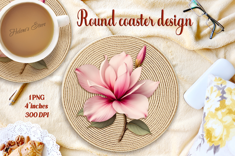 Delicate vintage floral round coaster sublimation design png