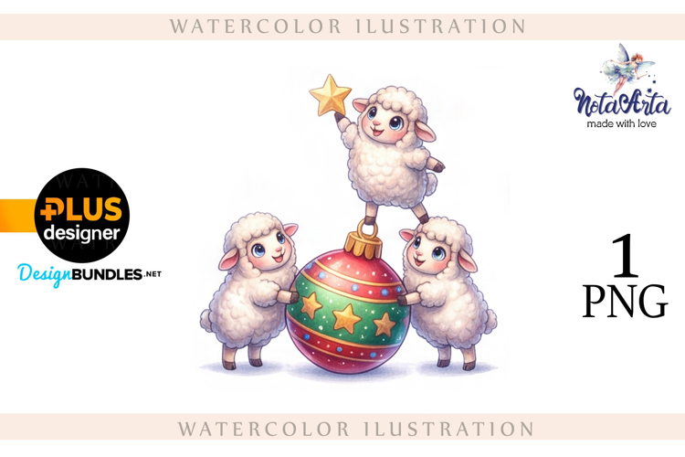 Christmas Sheep in Watercolor Style