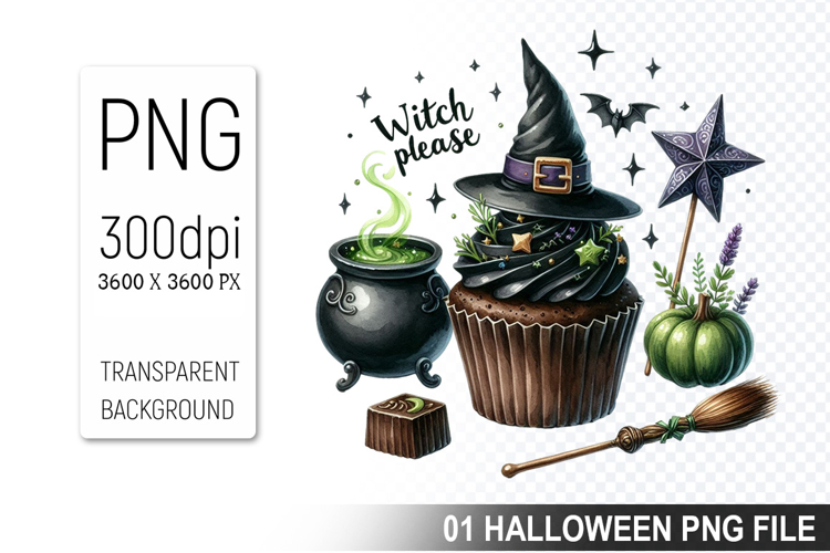 Halloween Witch Cupcake, Halloween Clipart PNG File