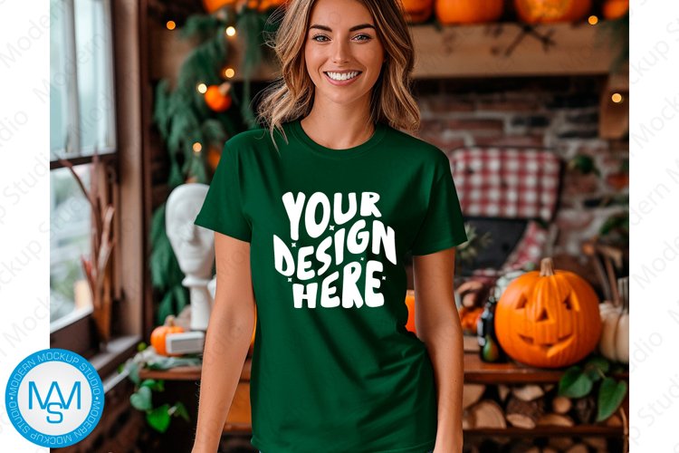 Green women Tshirt Mockup, Halloween tshirt mockup,fall mock