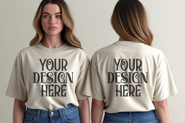 Ivory Comfort Colors 1717 Front & back T shirt Mockup
