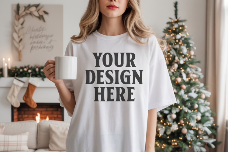 Comfort Colors 1717 White Christmas T-Shirt Mockup, Boho