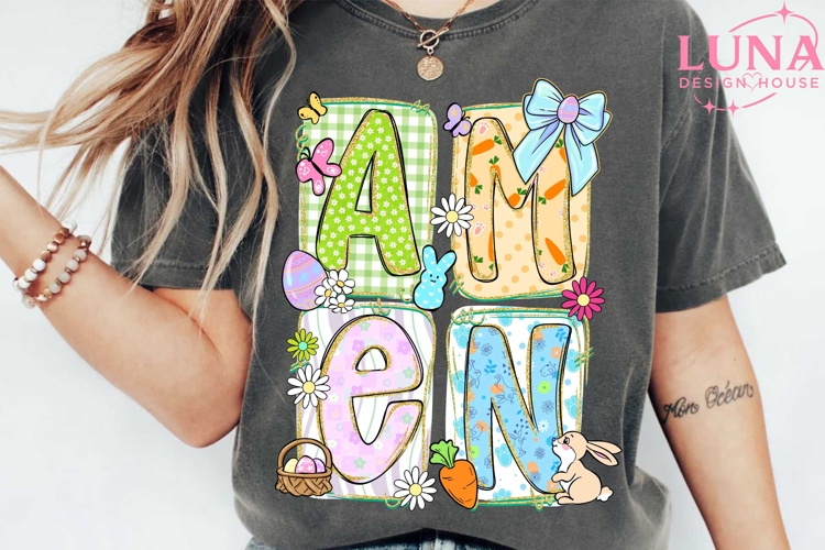 Preppy Amen PNG, Coquette bow Amen Png, Preppy Easter png