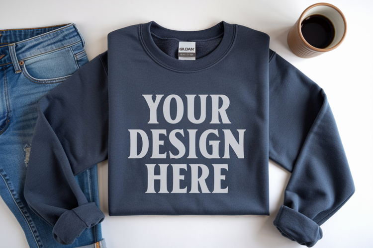 Dark Heather Gildan 18000 Folded Flat Lay Mockups