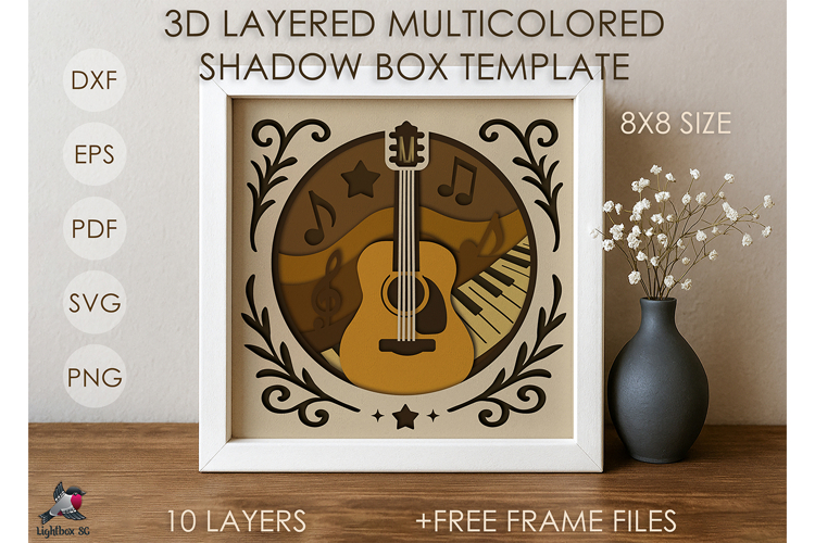 3D Music Pattern Guitar Shadow box SVG Papercut template