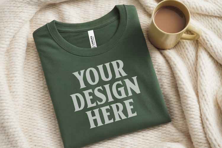 Christmas Bella Canvas 3001 Forest Green Folded Tshirt Mocku example image 1