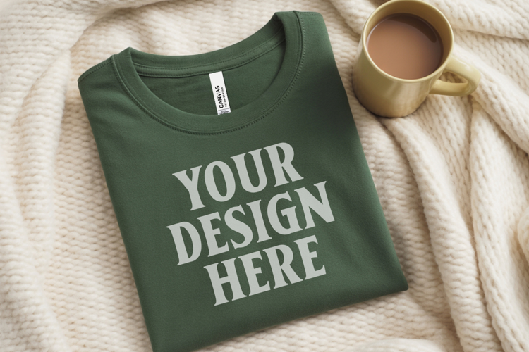 Christmas Bella Canvas 3001 Forest Green Folded Tshirt Mocku