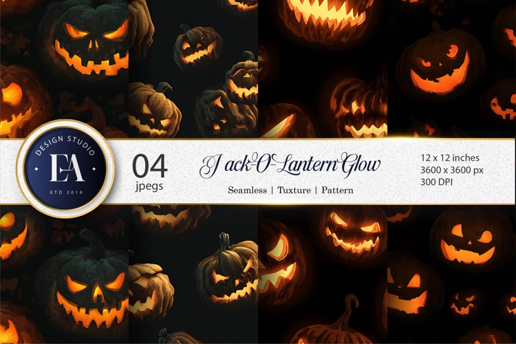 Glowing Jack-O-Lantern Faces Seamless Digital Paper