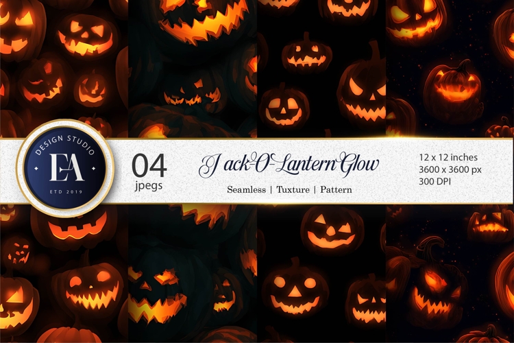 Tileable Glowing Jack-O-Lantern Faces Seamless Digital Paper