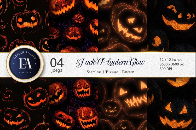 Tileable Glowing Jack-O-Lantern Faces Seamless Digital Paper