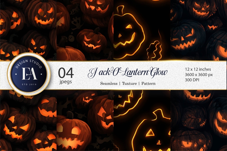 Seamless Glowing Jack-O-Lantern Faces Digital Paper
