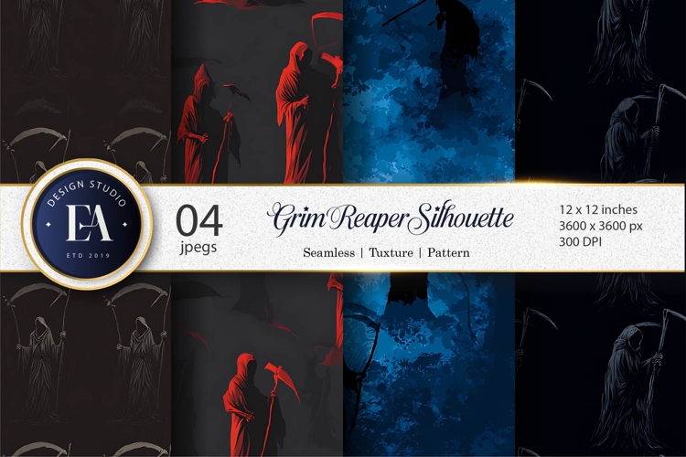 Dark Grim Reaper Silhouettes Scythe Seamless Digital Paper