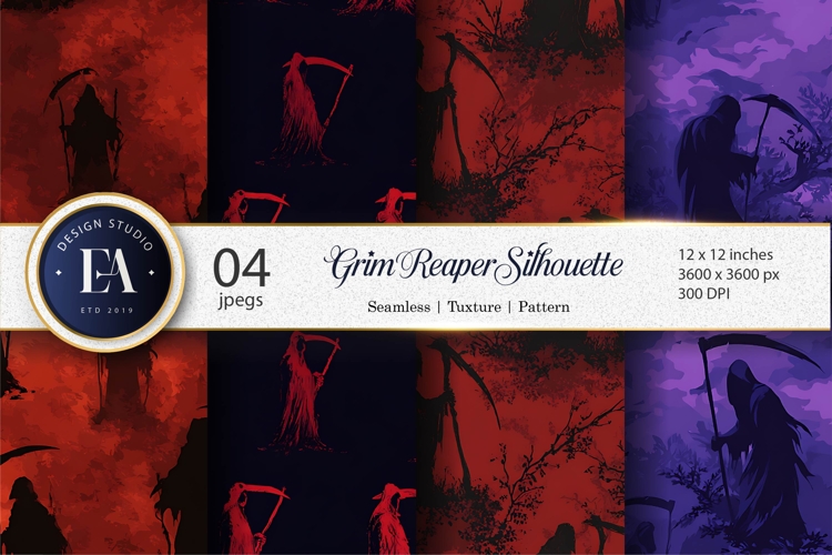 Dark Grim Reaper Silhouettes Scythe Seamless Digital Paper