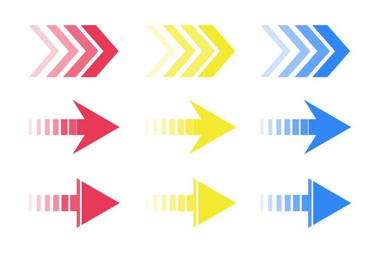 Directional arrows are red, yellow, and blue