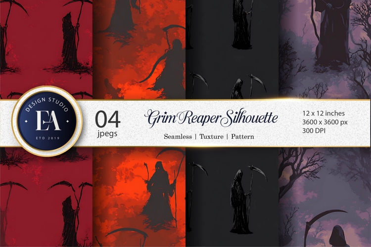 Seamless Grim Reaper with Scythe Pattern Digital Paper