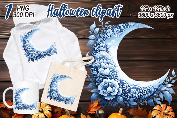 Cute blue Halloween moon clipart t shirt designs png