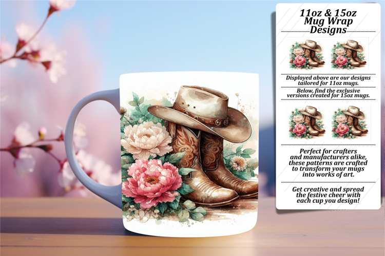 Glamorous 15oz Mug Wrap Png Design , Western