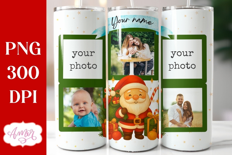 Christmas Photo tumbler wrap sublimation, Santa tumbler png