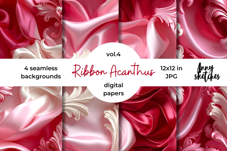 Floral Ribbon Digital Paper Kit Rococo Valentine Patterns