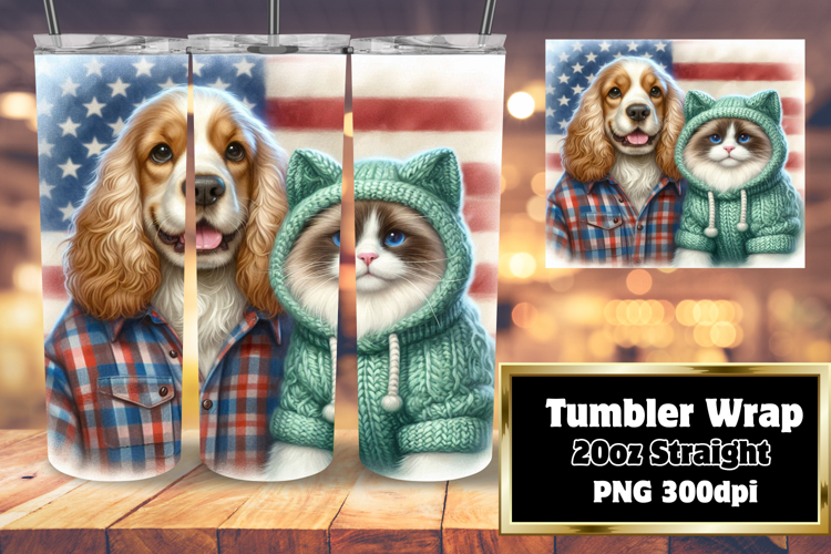Sublimation Designs for 20oz Tumbler , Dog and cat