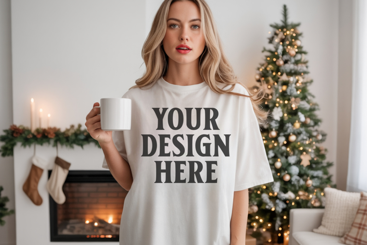 Comfort Colors 1717 White Christmas T-Shirt Mockup, Boho