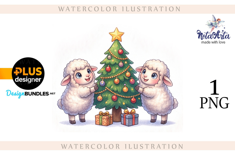 Christmas Sheep in Watercolor Style