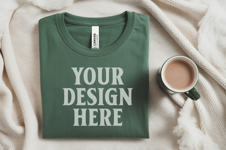Christmas Bella Canvas 3001 Forest Green Folded Tshirt Mocku