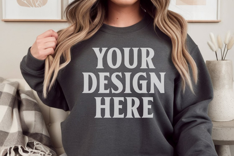 Gildan 18000 Dark Heather Mockup , Crewneck Sweatshirt Boho