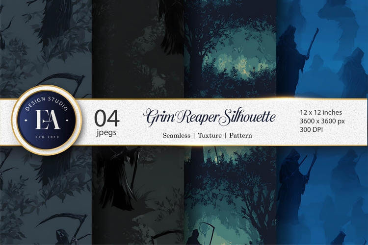 Eerie Grim Reaper Scythe Silhouettes Seamless Digital Paper
