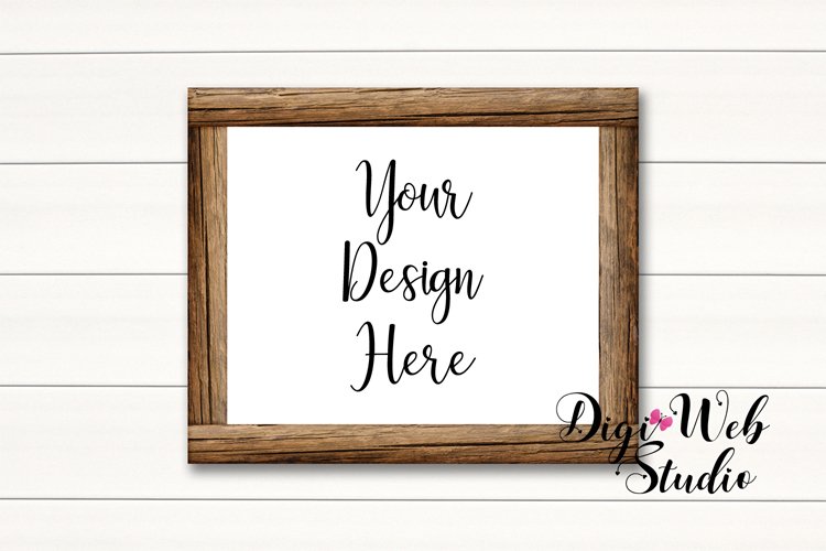 Wood Sign Mockup - Wood Frame on White Shiplap