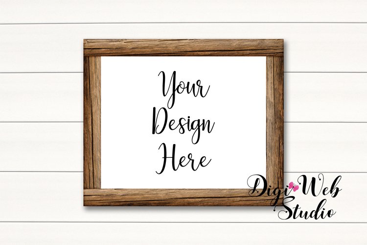 Wood Sign Mockup - Wood Frame on White Shiplap example image 1