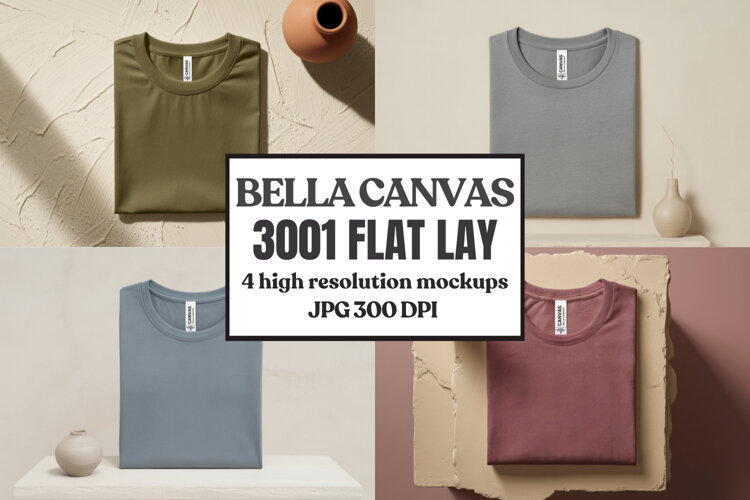 Folded Bella Canvas 3001 Flat Lay T-Shirt mockup example image 1