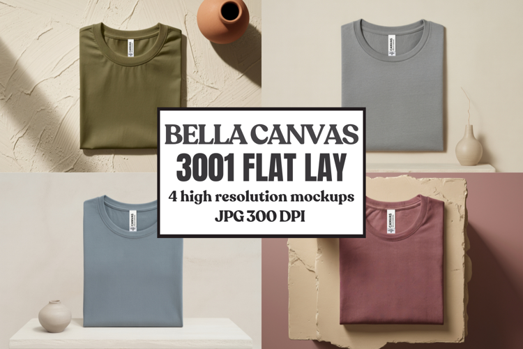 Folded Bella Canvas 3001 Flat Lay T-Shirt mockup