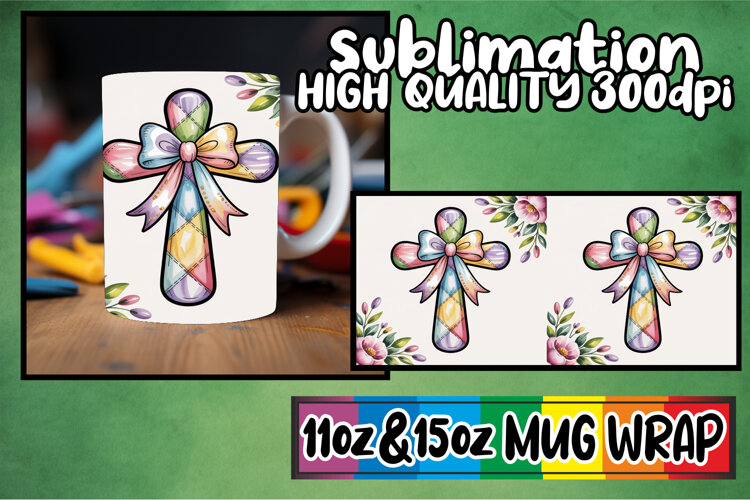 Vibrant afternoons 11oz 15oz sublimation wrap, Cross and Bow example image 1