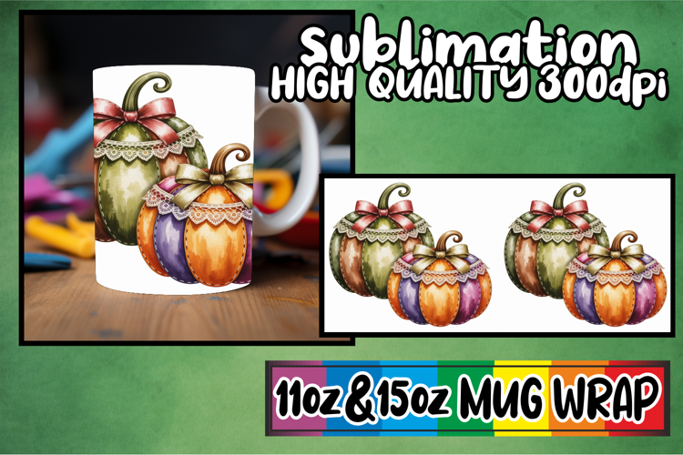 Happy vibes 11oz 15oz sublimation wrap, Pumpkin Watercolor example image 1