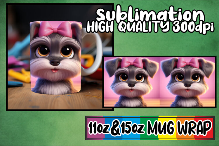 Whimsical views 11oz 15oz sublimation wrap, 3D Dog example image 1