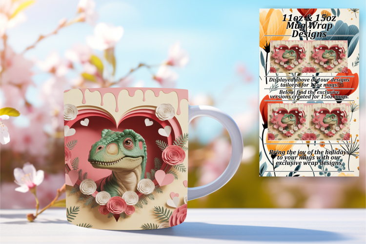 VIBRANT 15oz PNG Mug Wrap Design , Cute Dino
