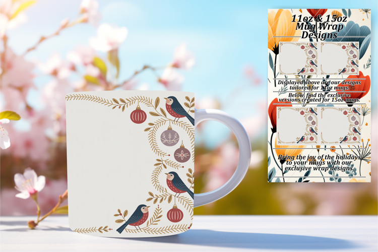 Elegant 15oz Mug Wrap Png Design , Christmas