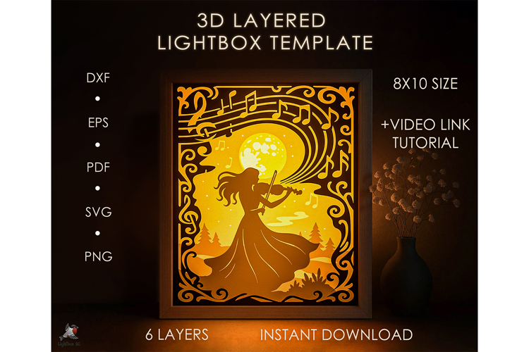 3D Music Violinist Lightbox Shadow box SVG Papercut template