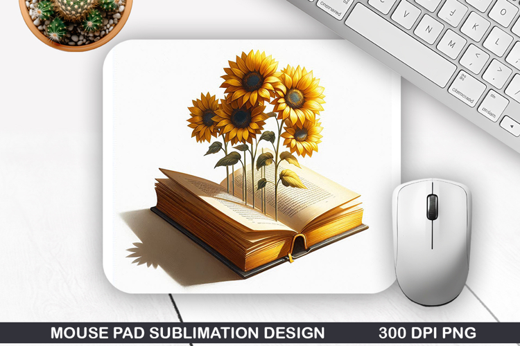 Books Flower Mouse Pad Sublimation, Animals Mouse Pad PNG